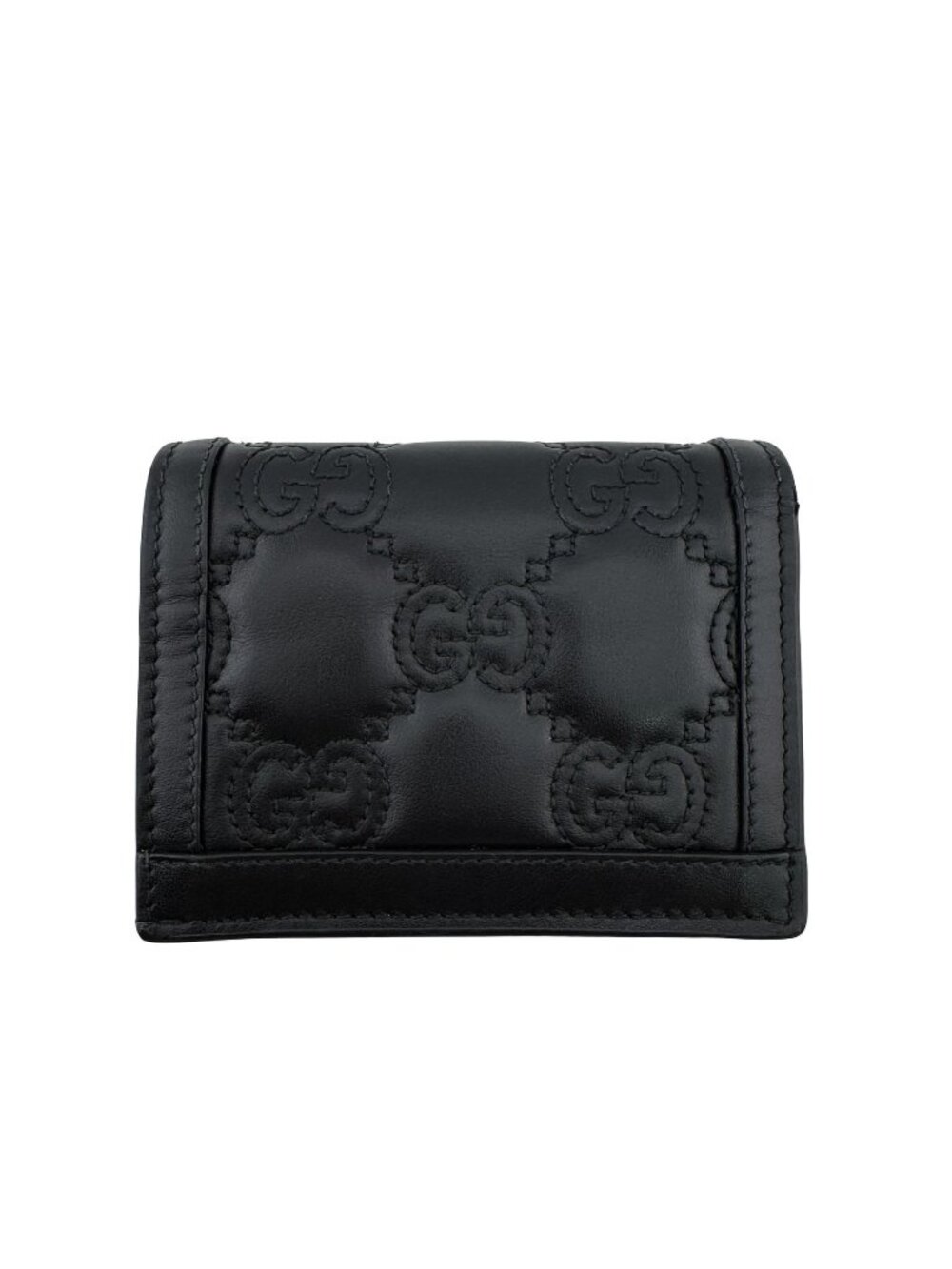 Gucci GG Matelasse Quilted Leather Compact Wallet Bifold Mini Black Double